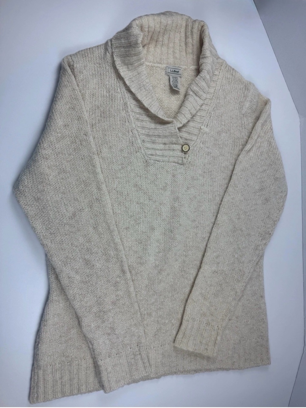 L.L. Bean Cream Shawl-Collar Button-Neck Sweater